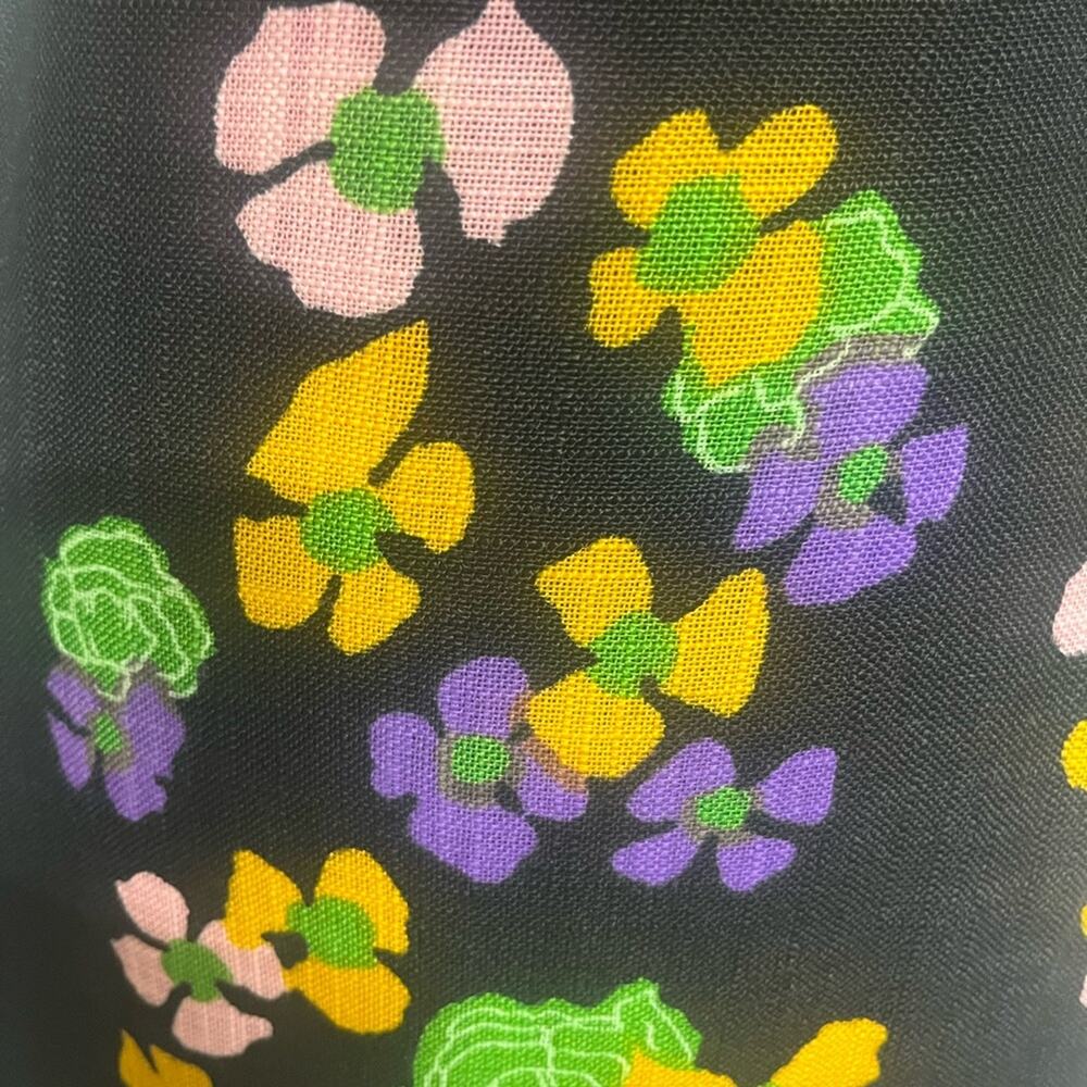 Vtg 70s Psychedleic Floral Velvet Trim Bow Boho Glam Maxi Dress S Retro Festival - Picture 8 of 11